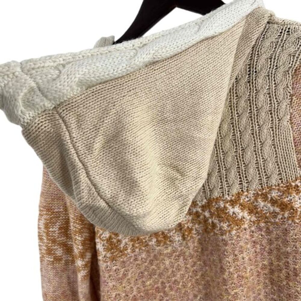 Free People Multicolor Cozy Hooded Toggle Button Chunky Knit Cardigan Womens Med - Picture 3 of 8